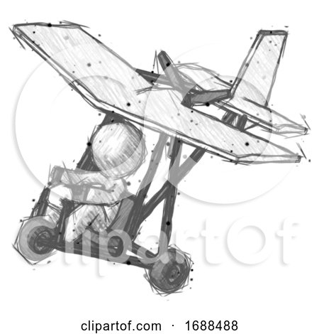 Sketch Design Mascot Man in Ultralight Aircraft Top Side View by Leo Blanchette