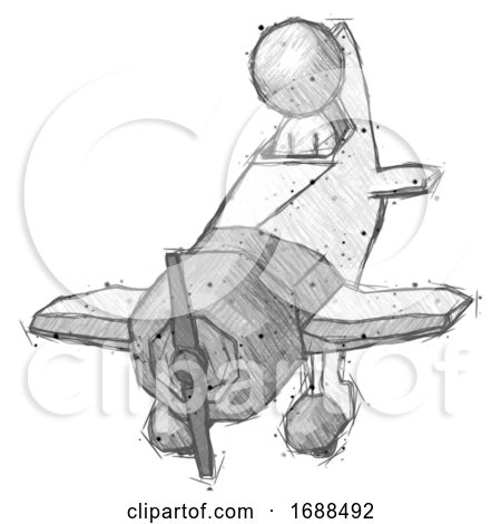 Sketch Design Mascot Man in Geebee Stunt Plane Descending Front Angle View by Leo Blanchette