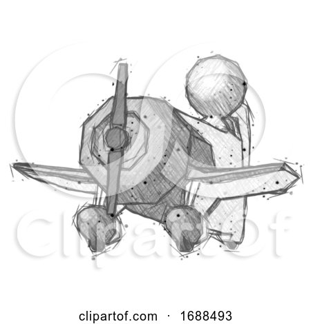 Sketch Design Mascot Man Flying in Geebee Stunt Plane Viewed from Below by Leo Blanchette