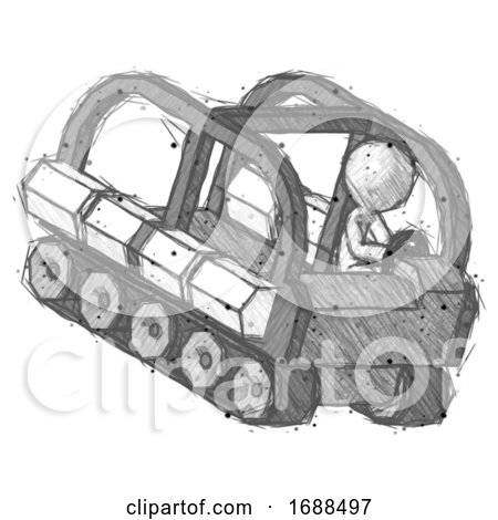 Sketch Design Mascot Man Driving Amphibious Tracked Vehicle Top Angle View by Leo Blanchette
