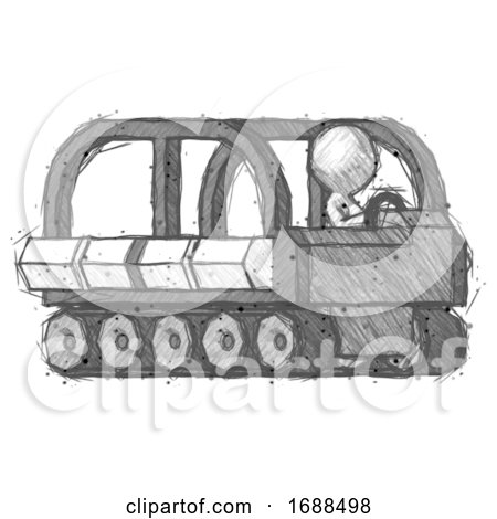 Sketch Design Mascot Man Driving Amphibious Tracked Vehicle Side Angle View by Leo Blanchette