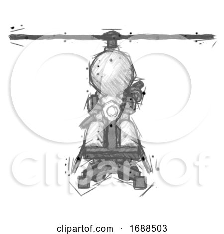 Sketch Design Mascot Man Flying in Gyrocopter Front View by Leo Blanchette