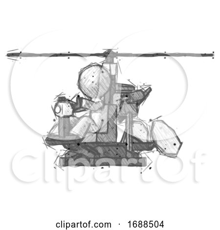 Sketch Design Mascot Man Flying in Gyrocopter Front Side Angle View by Leo Blanchette