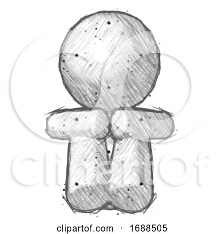 Sketch Design Mascot Man Sitting with Head down Facing Forward by Leo Blanchette