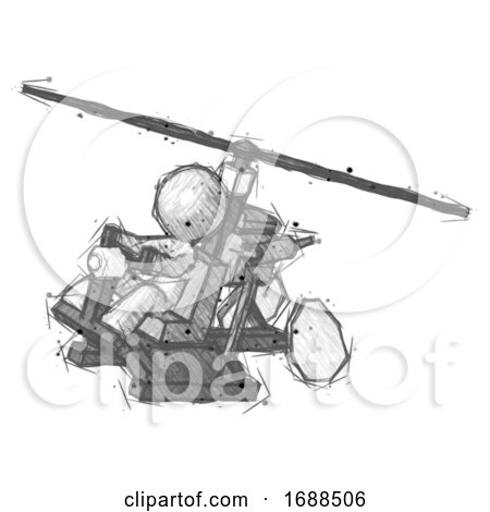 Sketch Design Mascot Man Flying in Gyrocopter Front Side Angle Top View by Leo Blanchette