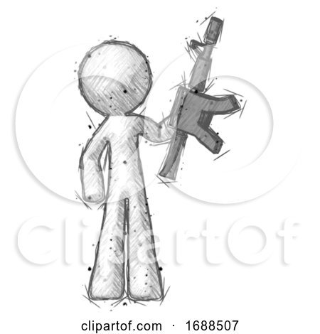 Sketch Design Mascot Man Holding Automatic Gun by Leo Blanchette