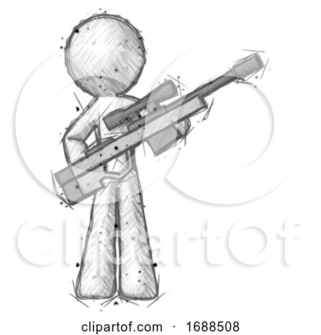Sketch Design Mascot Man Holding Sniper Rifle Gun by Leo Blanchette