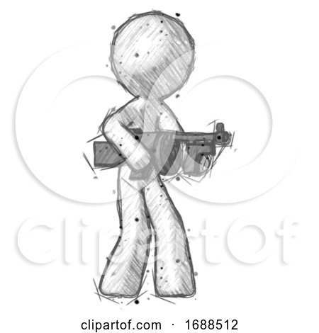 Sketch Design Mascot Man Tommy Gun Gangster Shooting Pose by Leo Blanchette