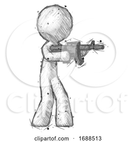 Sketch Design Mascot Man Shooting Automatic Assault Weapon by Leo Blanchette