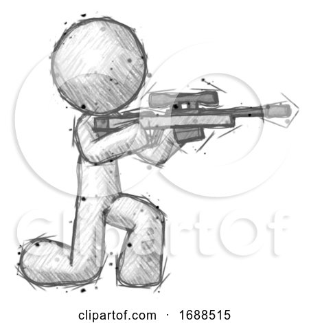 Sketch Design Mascot Man Kneeling Shooting Sniper Rifle by Leo Blanchette
