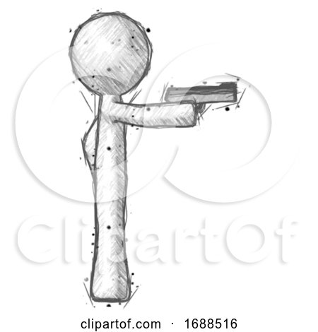 Sketch Design Mascot Man Firing a Handgun by Leo Blanchette