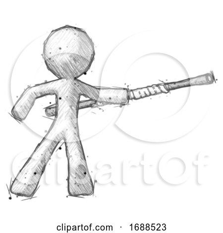 Sketch Design Mascot Man Bo Staff Pointing Right Kung Fu Pose by Leo Blanchette