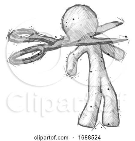Sketch Design Mascot Man Scissor Beheading Office Worker Execution by Leo Blanchette