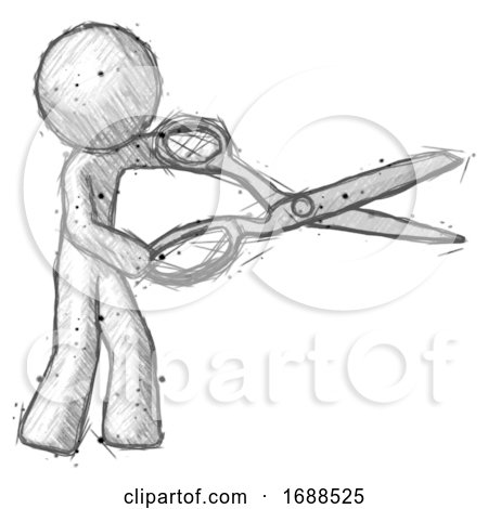 Sketch Design Mascot Man Holding Giant Scissors Cutting out Something by Leo Blanchette