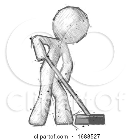 Sketch Design Mascot Man Cleaning Services Janitor Sweeping Side View by Leo Blanchette