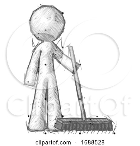 Sketch Design Mascot Man Standing with Industrial Broom by Leo Blanchette