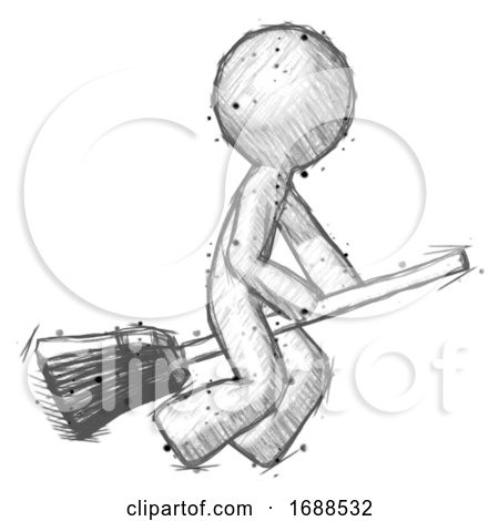 Sketch Design Mascot Man Flying on Broom by Leo Blanchette
