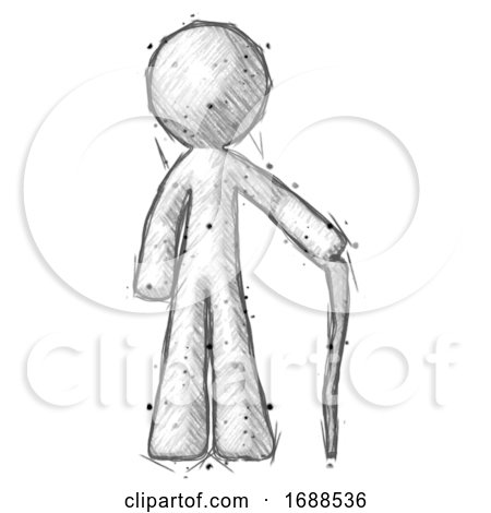 Sketch Design Mascot Man Standing with Hiking Stick by Leo Blanchette