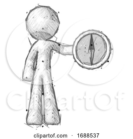 Sketch Design Mascot Man Holding a Large Compass by Leo Blanchette