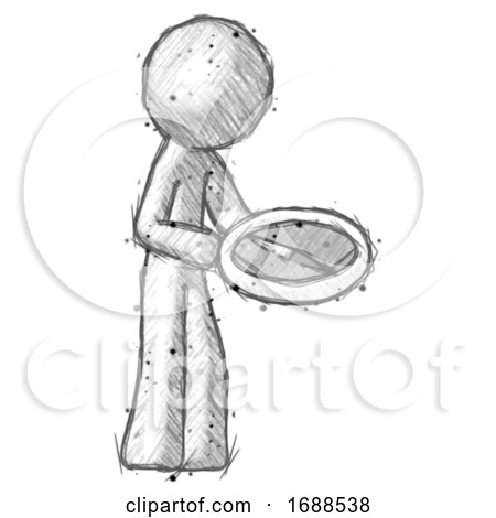 Sketch Design Mascot Man Looking at Large Compass Facing Right by Leo Blanchette