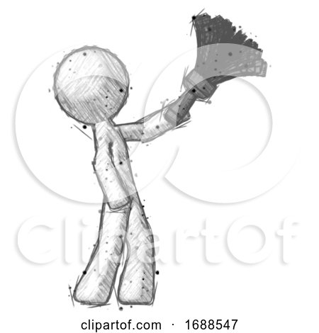 Sketch Design Mascot Man Dusting with Feather Duster Upwards by Leo Blanchette
