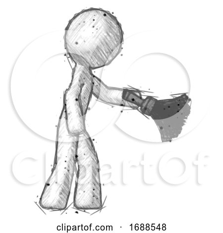 Sketch Design Mascot Man Dusting with Feather Duster Downwards by Leo Blanchette