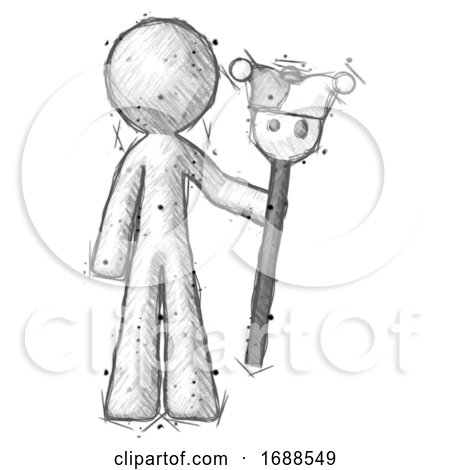 Sketch Design Mascot Man Holding Jester Staff by Leo Blanchette