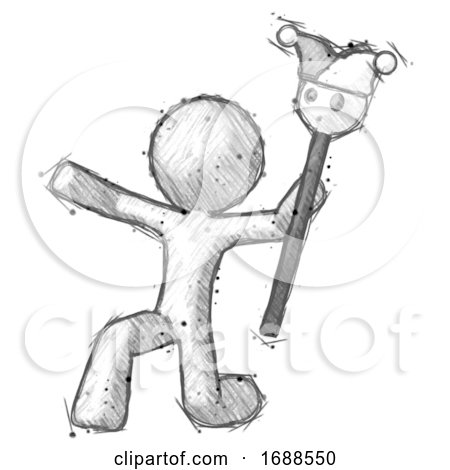 Sketch Design Mascot Man Holding Jester Staff Posing Charismatically by Leo Blanchette