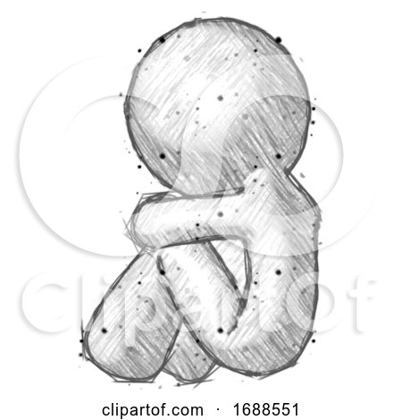 Sketch Design Mascot Man Sitting with Head down Back View Facing Left by Leo Blanchette