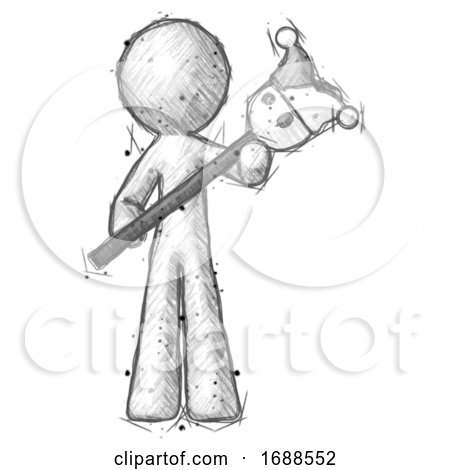 Sketch Design Mascot Man Holding Jester Diagonally by Leo Blanchette