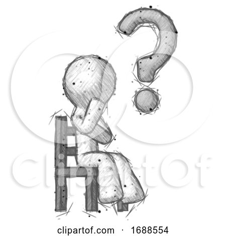 Sketch Design Mascot Man Question Mark Concept, Sitting on Chair Thinking by Leo Blanchette