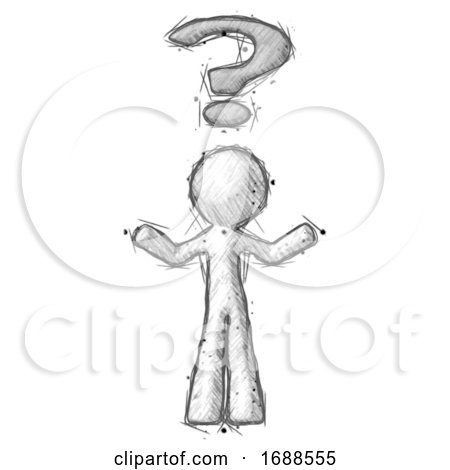 Sketch Design Mascot Man with Question Mark Above Head, Confused by Leo Blanchette