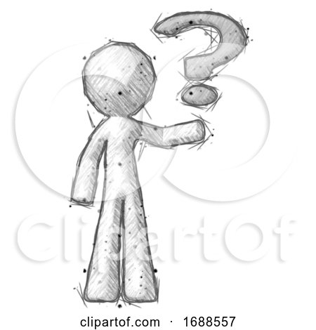 Sketch Design Mascot Man Holding Question Mark to Right by Leo Blanchette