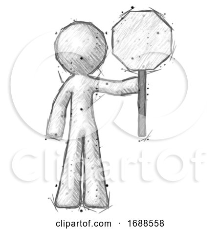 Sketch Design Mascot Man Holding Stop Sign by Leo Blanchette