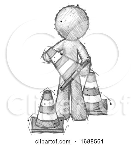 Sketch Design Mascot Man Holding a Traffic Cone by Leo Blanchette