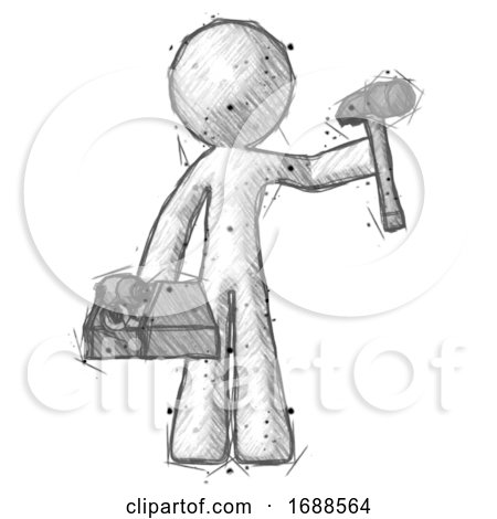 Sketch Design Mascot Man Holding Tools and Toolchest Ready to Work by Leo Blanchette