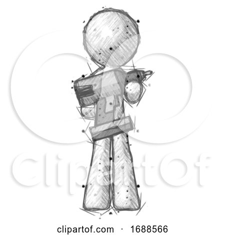 Sketch Design Mascot Man Holding Large Drill by Leo Blanchette