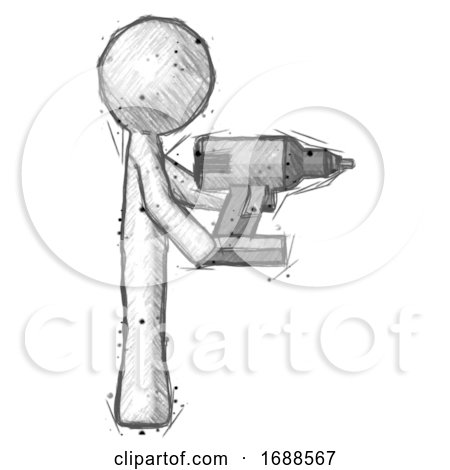 Sketch Design Mascot Man Using Drill Drilling Something on Right Side by Leo Blanchette