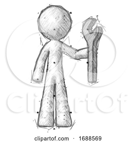 Sketch Design Mascot Man Holding Wrench Ready to Repair or Work by Leo Blanchette