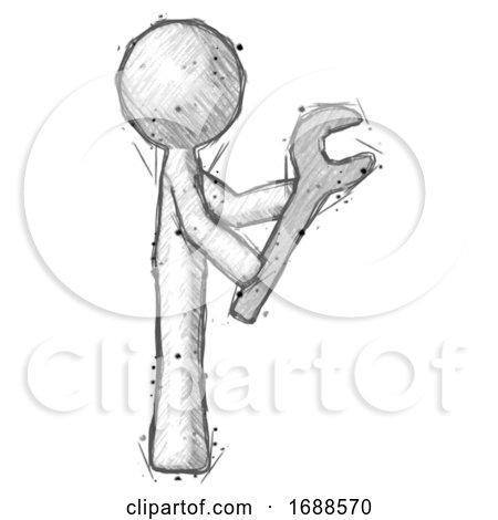 Sketch Design Mascot Man Using Wrench Adjusting Something to Right by Leo Blanchette