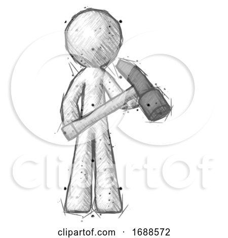 Sketch Design Mascot Man Holding Hammer Ready to Work by Leo Blanchette
