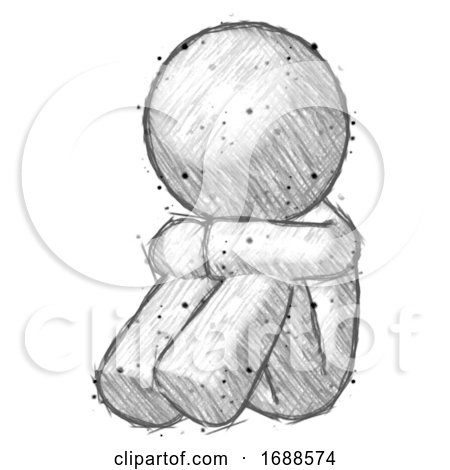 Sketch Design Mascot Man Sitting with Head down Facing Angle Left by Leo Blanchette