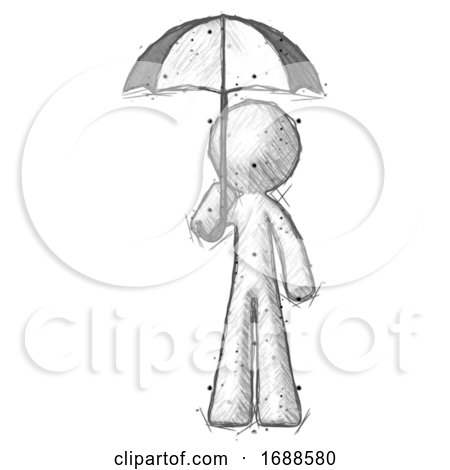 Sketch Design Mascot Man Holding Umbrella by Leo Blanchette