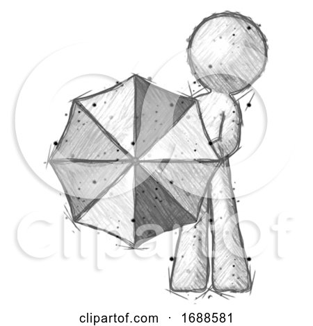 Sketch Design Mascot Man Holding Rainbow Umbrella out to Viewer by Leo Blanchette