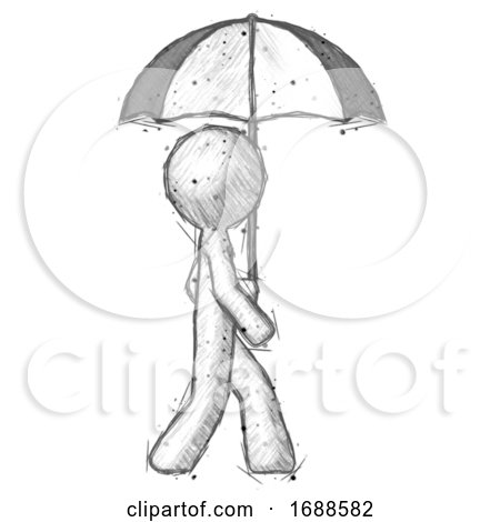Sketch Design Mascot Man Woman Walking with Umbrella by Leo Blanchette