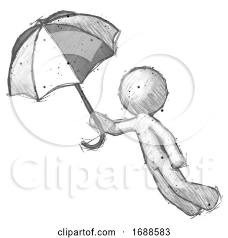 Sketch Design Mascot Man Flying with Umbrella by Leo Blanchette
