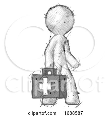 Sketch Design Mascot Man Walking with Medical Aid Briefcase to Right by Leo Blanchette