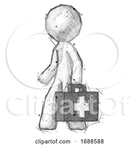 Sketch Design Mascot Man Walking with Medical Aid Briefcase to Left by Leo Blanchette