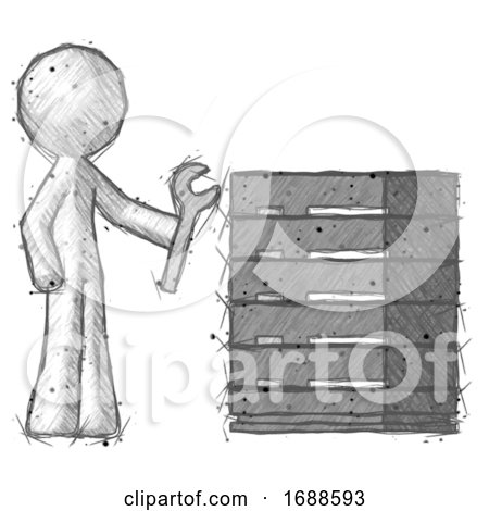 Sketch Design Mascot Man Server Administrator Doing Repairs by Leo Blanchette
