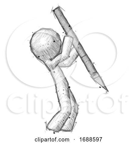 Sketch Design Mascot Man Stabbing or Cutting with Scalpel by Leo Blanchette